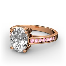 Beyaz zirkon ve pembe kuvars 8 ayar rose altın yüzük