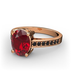 Garnet ve siyah zirkon 18 ayar rose altın yüzük