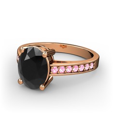 Siyah zirkon ve pembe kuvars 925 ayar rose altın kaplama gümüş yüzük