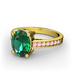 Marvina Tektaş Yüzük - Yeşil kuvars ve pembe kuvars 14 ayar altın yüzük #hvn946