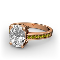 Beyaz zirkon ve peridot 18 ayar rose altın yüzük