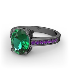 Marvina Tektaş Yüzük - Yeşil kuvars ve ametist 925 ayar siyah rodyum kaplama gümüş yüzük #it62sk