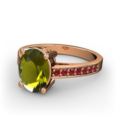Peridot ve garnet 925 ayar rose altın kaplama gümüş yüzük