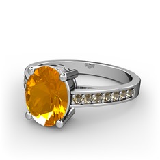 Marvina Tektaş Yüzük - Sitrin ve dumanlı kuvars 14 ayar beyaz altın yüzük #iygp1q