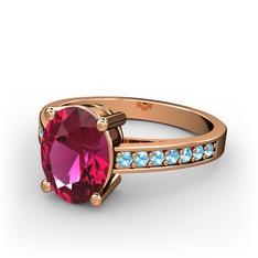 Rodolit garnet ve akuamarin 18 ayar rose altın yüzük
