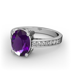 Marvina Tektaş Yüzük - Ametist ve pırlanta 14 ayar beyaz altın yüzük (0.21 karat) #lq8tcm