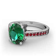 Marvina Tektaş Yüzük - Yeşil kuvars ve garnet 18 ayar beyaz altın yüzük #nie559