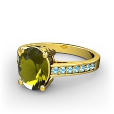Peridot ve akuamarin 8 ayar altın yüzük