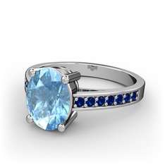 Marvina Tektaş Yüzük - Akuamarin ve lab safir 8 ayar beyaz altın yüzük #nnnf8g