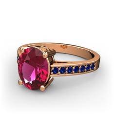 Rodolit garnet ve lab safir 18 ayar rose altın yüzük