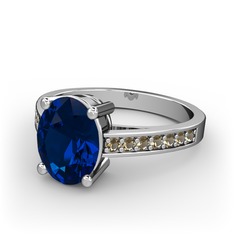 Marvina Tektaş Yüzük - Lab safir ve dumanlı kuvars 8 ayar beyaz altın yüzük #nprwn8