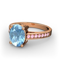 Marvina Tektaş Yüzük - Akuamarin ve pembe kuvars 8 ayar rose altın yüzük #nwnm0l