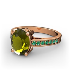 Peridot ve yeşil kuvars 14 ayar rose altın yüzük