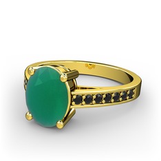 Marvina Tektaş Yüzük - Kök zümrüt ve siyah zirkon 14 ayar altın yüzük #prmusp