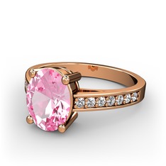 Pembe kuvars ve beyaz zirkon 14 ayar rose altın yüzük