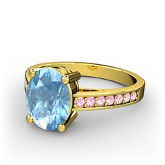 Marvina Tektaş Yüzük - Akuamarin ve pembe kuvars 18 ayar altın yüzük #qj61b2