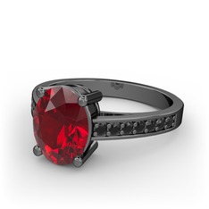 Marvina Tektaş Yüzük - Garnet ve siyah zirkon 925 ayar siyah rodyum kaplama gümüş yüzük #qnsxal