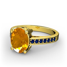 Marvina Tektaş Yüzük - Sitrin ve lab safir 14 ayar altın yüzük #qsen9m