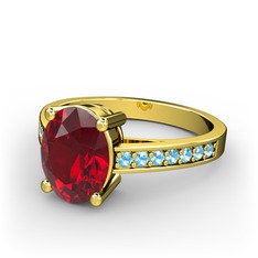 Garnet ve akuamarin 14 ayar altın yüzük