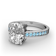 Marvina Tektaş Yüzük - Beyaz zirkon ve akuamarin 18 ayar beyaz altın yüzük #r6k48i