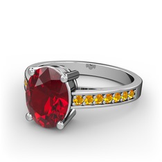 Garnet ve sitrin 8 ayar beyaz altın yüzük