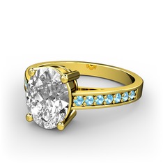 Beyaz zirkon ve akuamarin 14 ayar altın yüzük