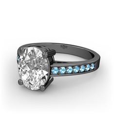 Marvina Tektaş Yüzük - Swarovski ve akuamarin 925 ayar siyah rodyum kaplama gümüş yüzük #ts6sr0