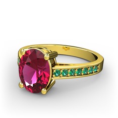 Rodolit garnet ve yeşil kuvars 14 ayar altın yüzük