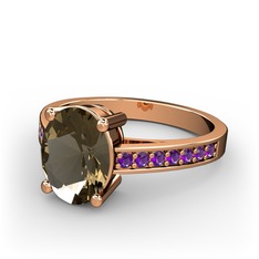 Marvina Tektaş Yüzük - Dumanlı kuvars ve ametist 925 ayar rose altın kaplama gümüş yüzük #vb17zh