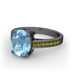 Marvina Tektaş Yüzük - Akuamarin ve peridot 925 ayar siyah rodyum kaplama gümüş yüzük #vb5tfw