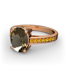Marvina Tektaş Yüzük - Dumanlı kuvars ve sitrin 14 ayar rose altın yüzük #vza94c