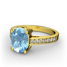 Marvina Tektaş Yüzük - Akuamarin ve pırlanta 925 ayar altın kaplama gümüş yüzük (0.21 karat) #wafv5x