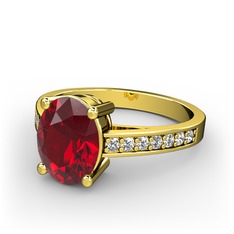 Garnet ve pırlanta 14 ayar altın yüzük (0.21 karat)