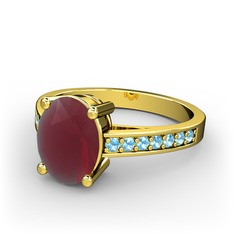 Marvina Tektaş Yüzük - Kök yakut ve akuamarin 8 ayar altın yüzük #ycq44g