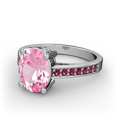 Pembe kuvars ve rodolit garnet 14 ayar beyaz altın yüzük