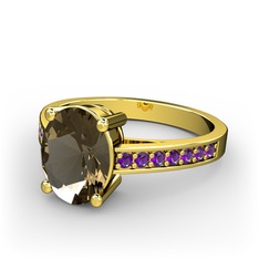 Marvina Tektaş Yüzük - Dumanlı kuvars ve ametist 18 ayar altın yüzük #yz65r3