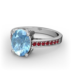 Marvina Tektaş Yüzük - Akuamarin ve garnet 18 ayar beyaz altın yüzük #z05s2b