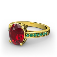 Garnet ve yeşil kuvars 14 ayar altın yüzük