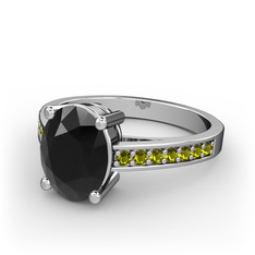 Siyah zirkon ve peridot 925 ayar gümüş yüzük