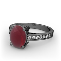 Marvina Tektaş Yüzük - Kök yakut ve beyaz zirkon 925 ayar siyah rodyum kaplama gümüş yüzük #zgf9v0