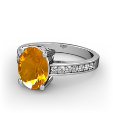 Sitrin ve beyaz zirkon 8 ayar beyaz altın yüzük