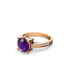 Marvina Yuvarlak Tektaş Yüzük - Ametist ve swarovski 18 ayar rose altın yüzük #105ixnu
