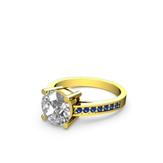 Marvina Yuvarlak Tektaş Yüzük - Swarovski ve lab safir 925 ayar altın kaplama gümüş yüzük #10w2c01