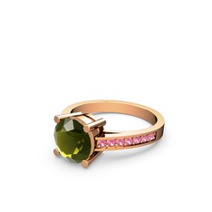 Peridot ve pembe kuvars 14 ayar rose altın yüzük