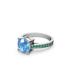 Marvina Yuvarlak Tektaş Yüzük - Akuamarin ve yeşil kuvars 18 ayar beyaz altın yüzük #11bo0d0