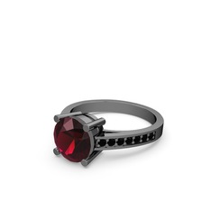 Rodolit garnet ve siyah zirkon 925 ayar siyah rodyum kaplama gümüş yüzük