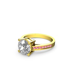 Marvina Yuvarlak Tektaş Yüzük - Swarovski ve pembe kuvars 18 ayar altın yüzük #142336v