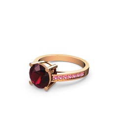 Rodolit garnet ve pembe kuvars 8 ayar rose altın yüzük
