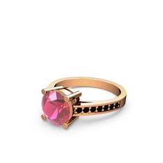 Pembe kuvars ve siyah zirkon 14 ayar rose altın yüzük