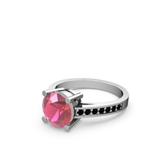 Pembe kuvars ve siyah zirkon 8 ayar beyaz altın yüzük